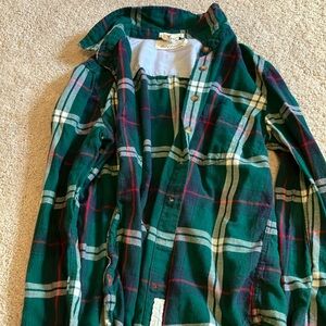 H & M Forest Green Plaid long sleeve button down shirt US 4
